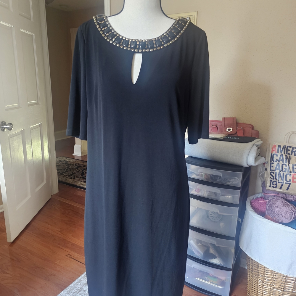 Vince Camuto Black Dress with Embellished Neckline